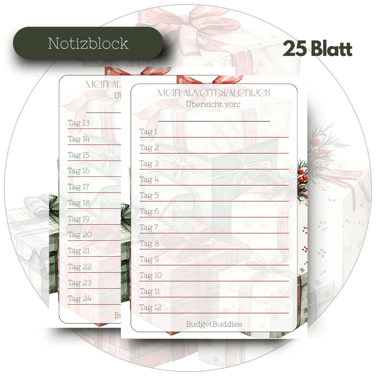 Adventskalender Notizen Block